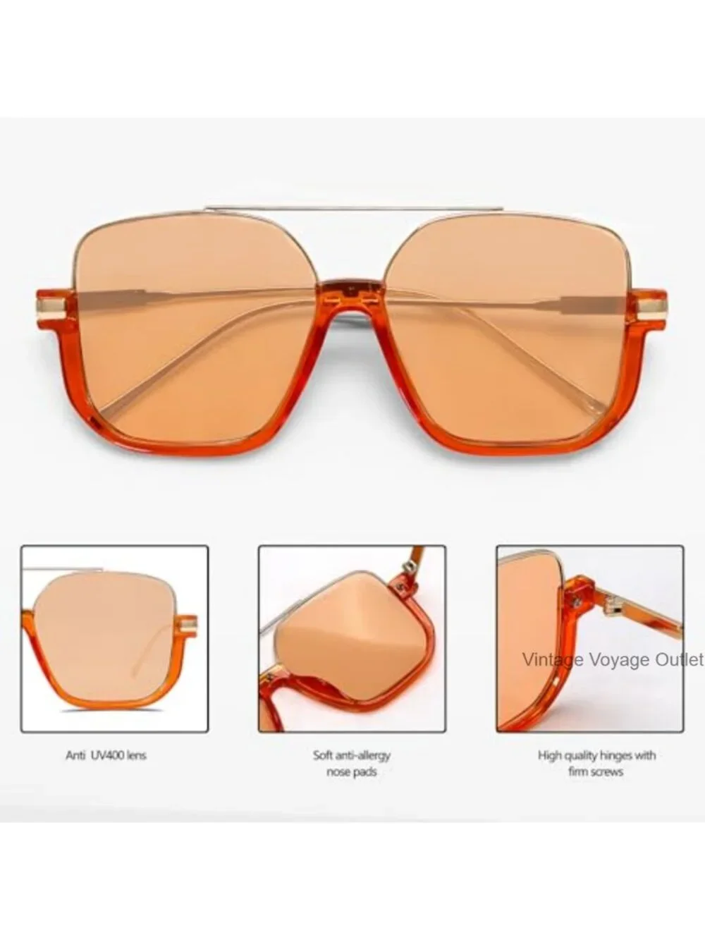 Oversized Square Aviator Sunglasses Women Men Retro Pilot Double Bridge UV